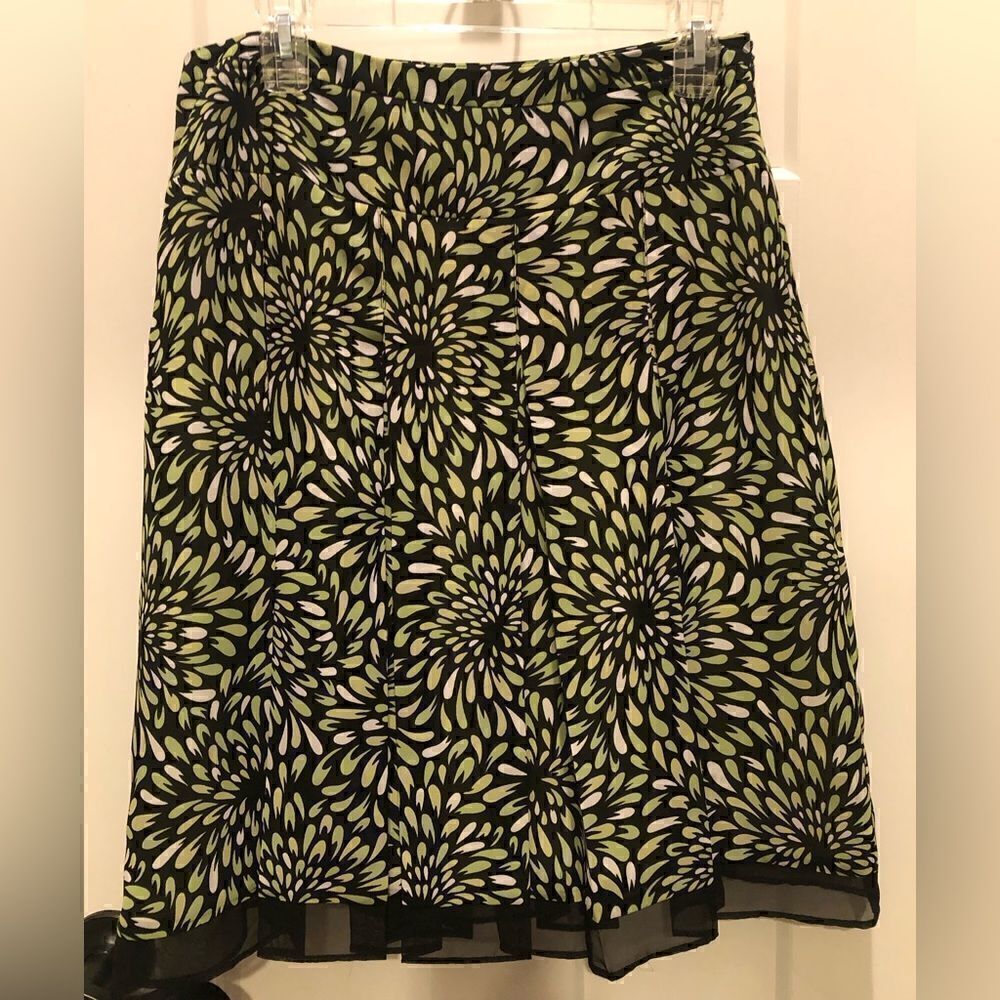 Worthington Women’s A Line Pleated Skirt 10 Lined Black Green Cream Side Zip